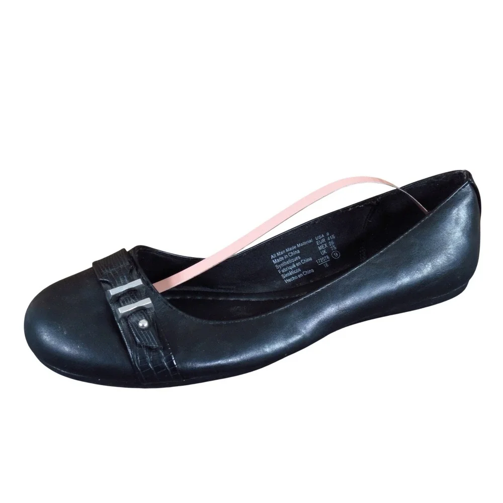 American Eagle 172077 Womens Ballet Flat 8.5 Wide Work Office Black Synthetic